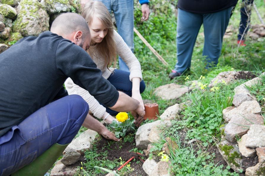 Espiral de hierbas realizada con Duarte Artabe, profesor de los módulos 1 y 3, en Esmelle (Ferrol) para su proyecto Pumido ao Natural. Curso Tu Huerto en una espiral. Abril 2014. Larutanatural